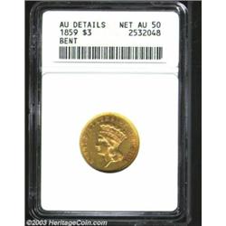 1859 $3 --Bent--ANACS. AU Details, Net AU50.