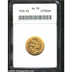 1878 $3 AU58 ANACS.