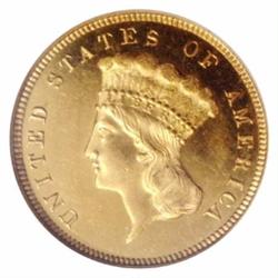 1876 $3 PR65 Cameo NGC.
