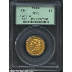 1834 $5 Plain 4 XF45 PCGS.