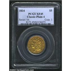 1834 $5 Plain 4 XF45 PCGS.