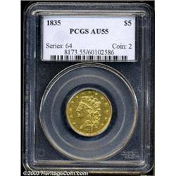 1835 $5 AU55 PCGS.