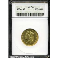 1836 $5 AU50 ANACS.