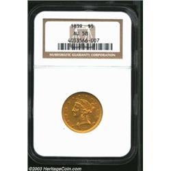1839 $5 AU58 NGC.