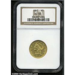 1843 $5 AU58 NGC.