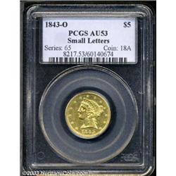 1843-O $5 Small Letters AU53 PCGS.