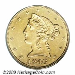 1846 $5 Large Date MS61 PCGS.