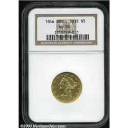1846 $5 Small Date AU50 NGC.