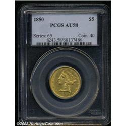 1850 $5 AU58 PCGS.