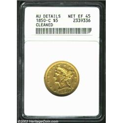 1850-C $5 --Cleaned--ANACS. AU Details, Net XF45.