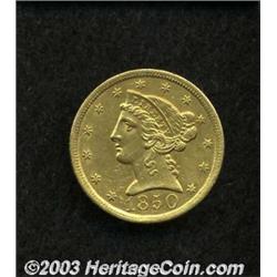 1850-C $5 AU50 Cleaned, Rim Damaged, Uncertified.