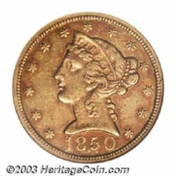 1850-C $5 Weak C AU55 NGC.