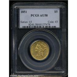 1851 $5 AU58 PCGS.