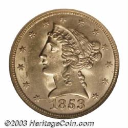 1853 $5 MS62 NGC.