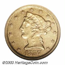 1857-C $5 AU50 ANACS.