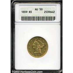 1859 $5 AU50 ANACS.