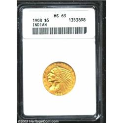 1908 $5 MS63 ANACS.