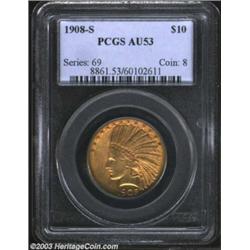 1908-S $10 AU53 PCGS.
