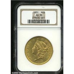1851 $20 AU58 NGC.