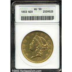 1853 $20 AU50 ANACS.