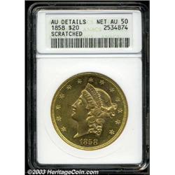 1858 $20 --Scratched--ANACS. AU Details, Net AU50.