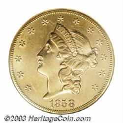 1858-S $20 AU58 ANACS.