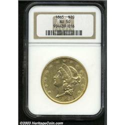 1865 $20 AU50 NGC.