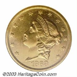 1868-S $20 --Cleaned--ANACS. Unc Details, Net AU50.