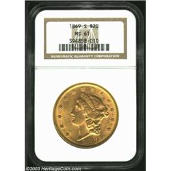 1869-S $20 MS61 NGC.