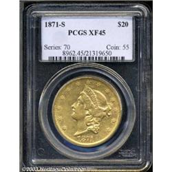 1871-S $20 XF45 PCGS.