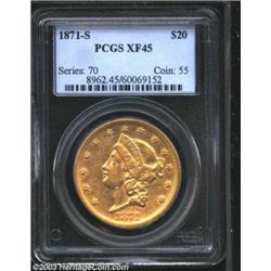 1871-S $20 XF45 PCGS.