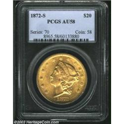 1872-S $20 AU58 PCGS.