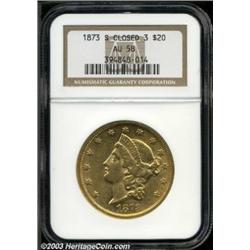 1873 $20 Closed 3 AU58 NGC.
