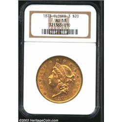 1873 $20 Closed 3 AU58 NGC.