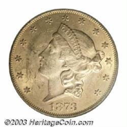 1873 $20 Open 3 MS62 PCGS.