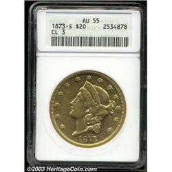 1873-S $20 Closed 3 AU55 ANACS.