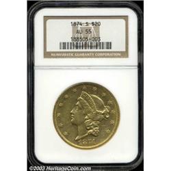 1874-S $20 AU55 NGC.