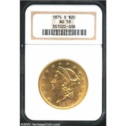 1874-S $20 AU58 NGC.