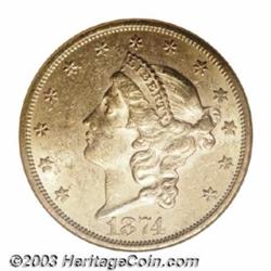 1874-S $20 MS61 NGC.