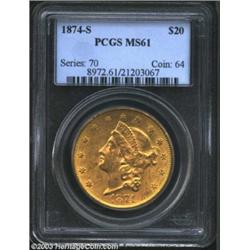1874-S $20 MS61 PCGS.