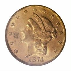 1874-S $20 MS61 PCGS.