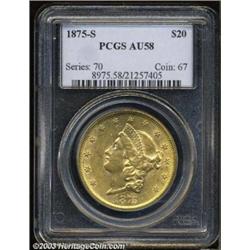 1875-S $20 AU58 PCGS.