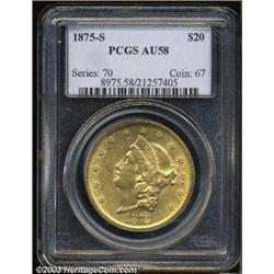 1875-S $20 AU58 PCGS.