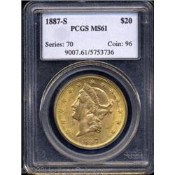 1887-S $20 MS61 PCGS.