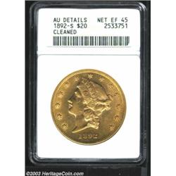 1892-S $20 --Cleaned--ANACS. AU Details, Net XF45.