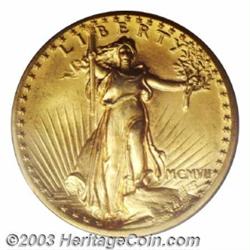 1907 $20 High Relief, Flat Rim MS64 PCGS.