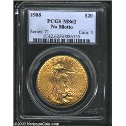 1908 $20 No Motto MS62 PCGS.