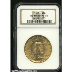 1908 $20 No Motto MS65 NGC.