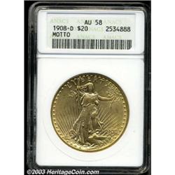 1908-D $20 Motto AU58 ANACS.