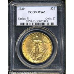 1920 $20 MS63 PCGS.